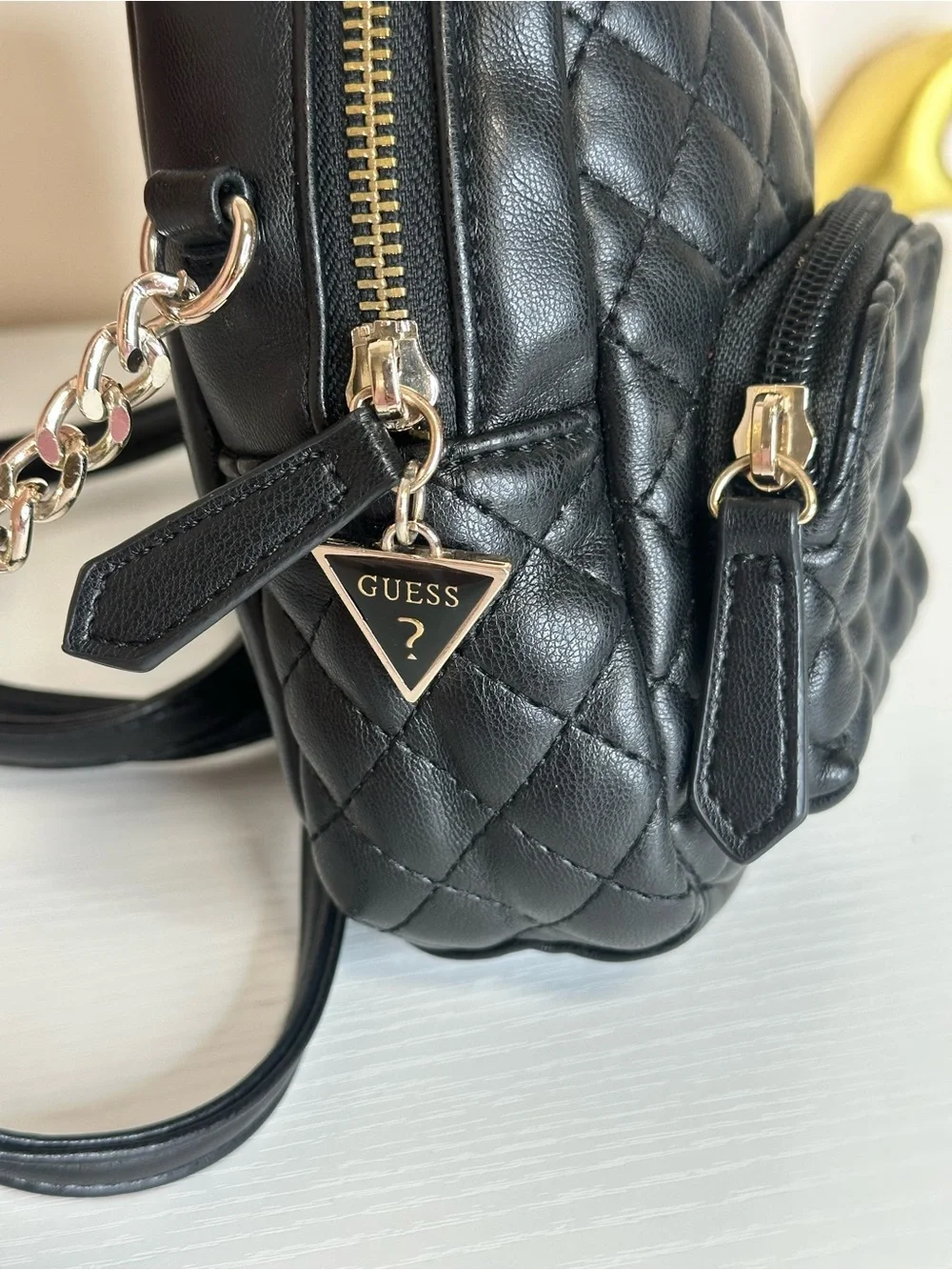 GUESS Black Quilted Mini Backpack Crossbody Bag